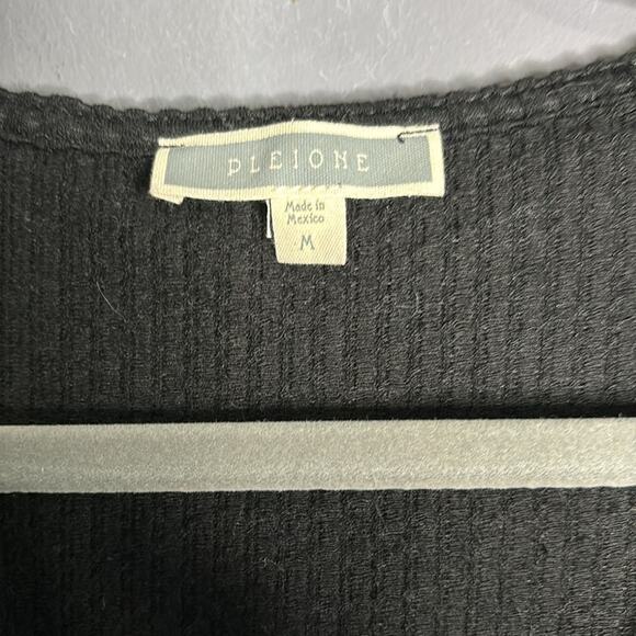 Pleione Black Ribbed Twist Front Peplum Long Sleeve Top Size Medium - Picture 2 of 7